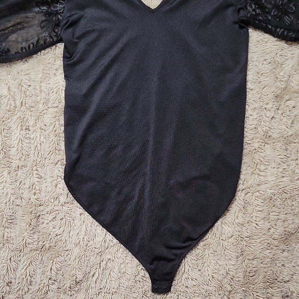 🌞Zara Black Lace Puff Sleeve Bodysuit Size Large - Picture 9 of 9